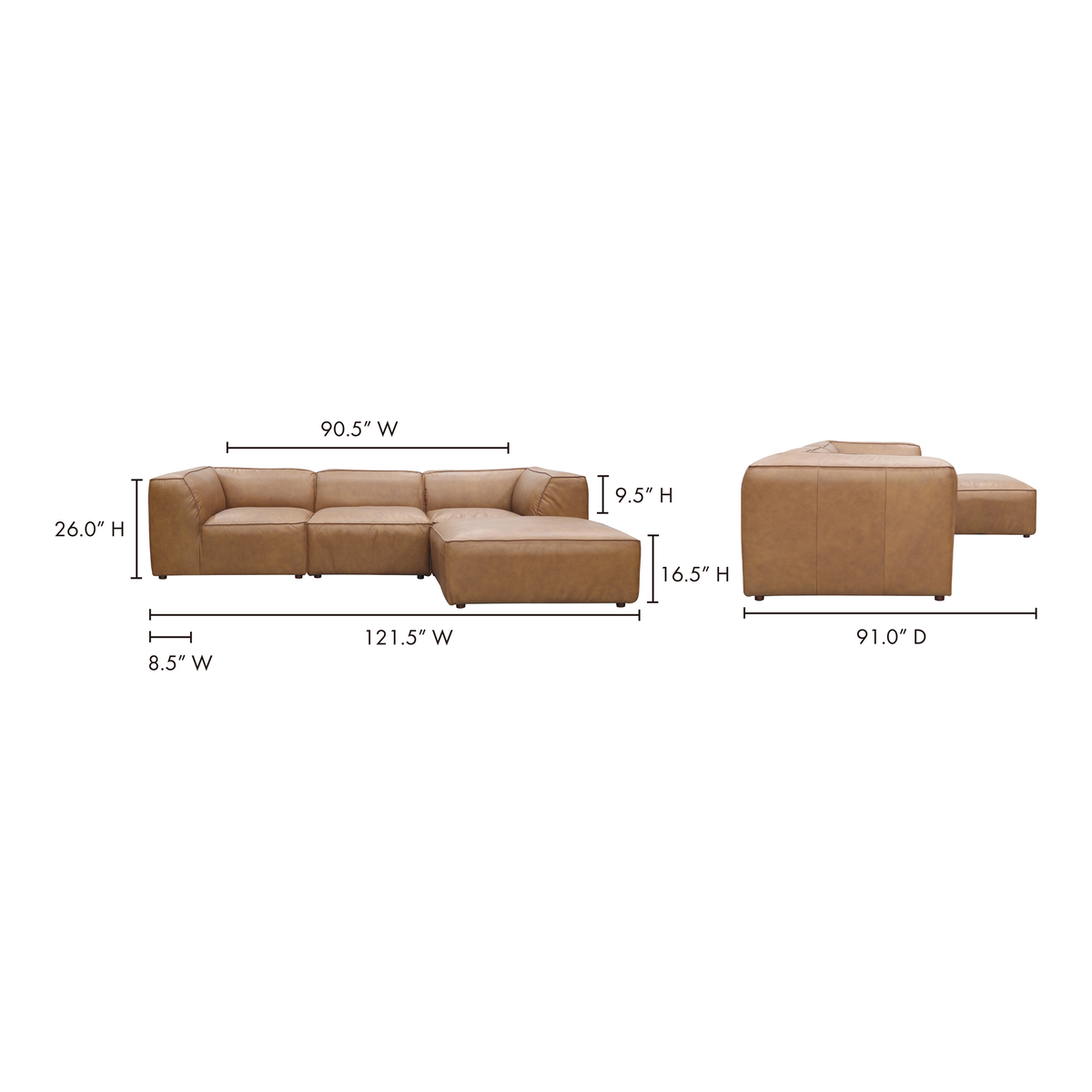 Form Lounge Modular Sectional Sonoran Tan Leather, Sectional Sofa by Moe's Home, 112" width x 26" height x 71.5" depth View 9