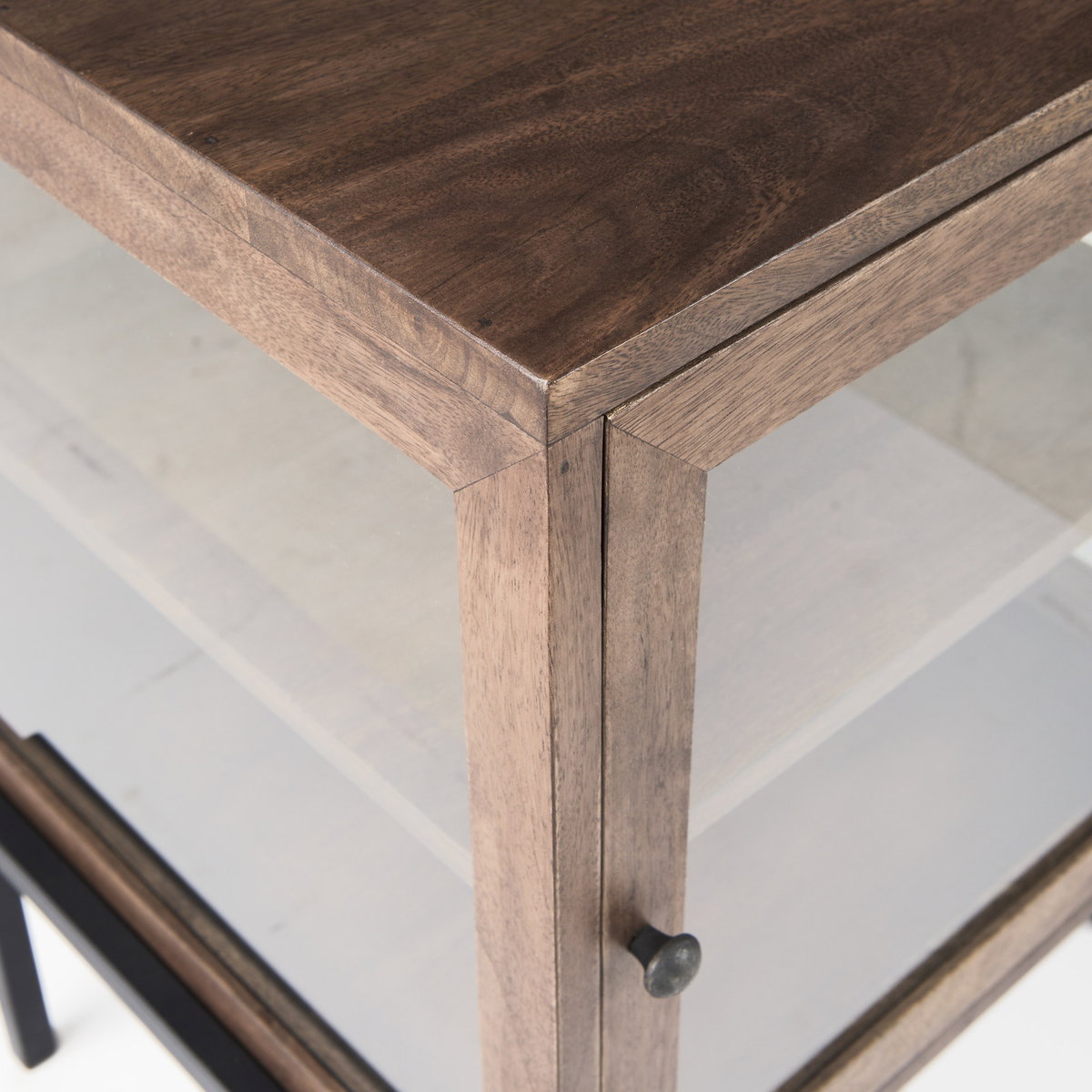Arelius 20L x 18W x 26H  Medium Brown Wood with Black Metal Frame End/Side Table, Side & End Table by Mercana, 20" length x 18.75" width x 26" height View 9