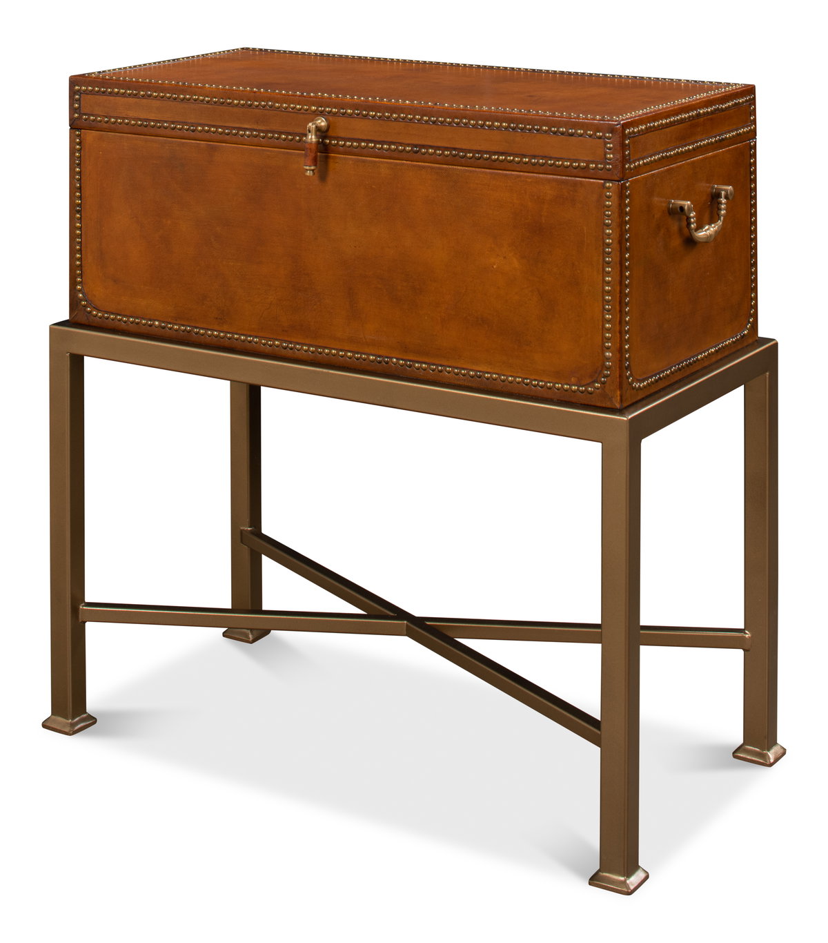 Remington Leather Box On Stand, by Sarreid, 1' length x 2' width x 2' height View 1