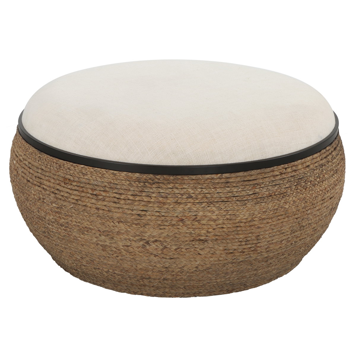 Island Straw Storage Ottoman / Coffee Table, by Uttermost, 36" width x 18.12" height x 36" depth View 1