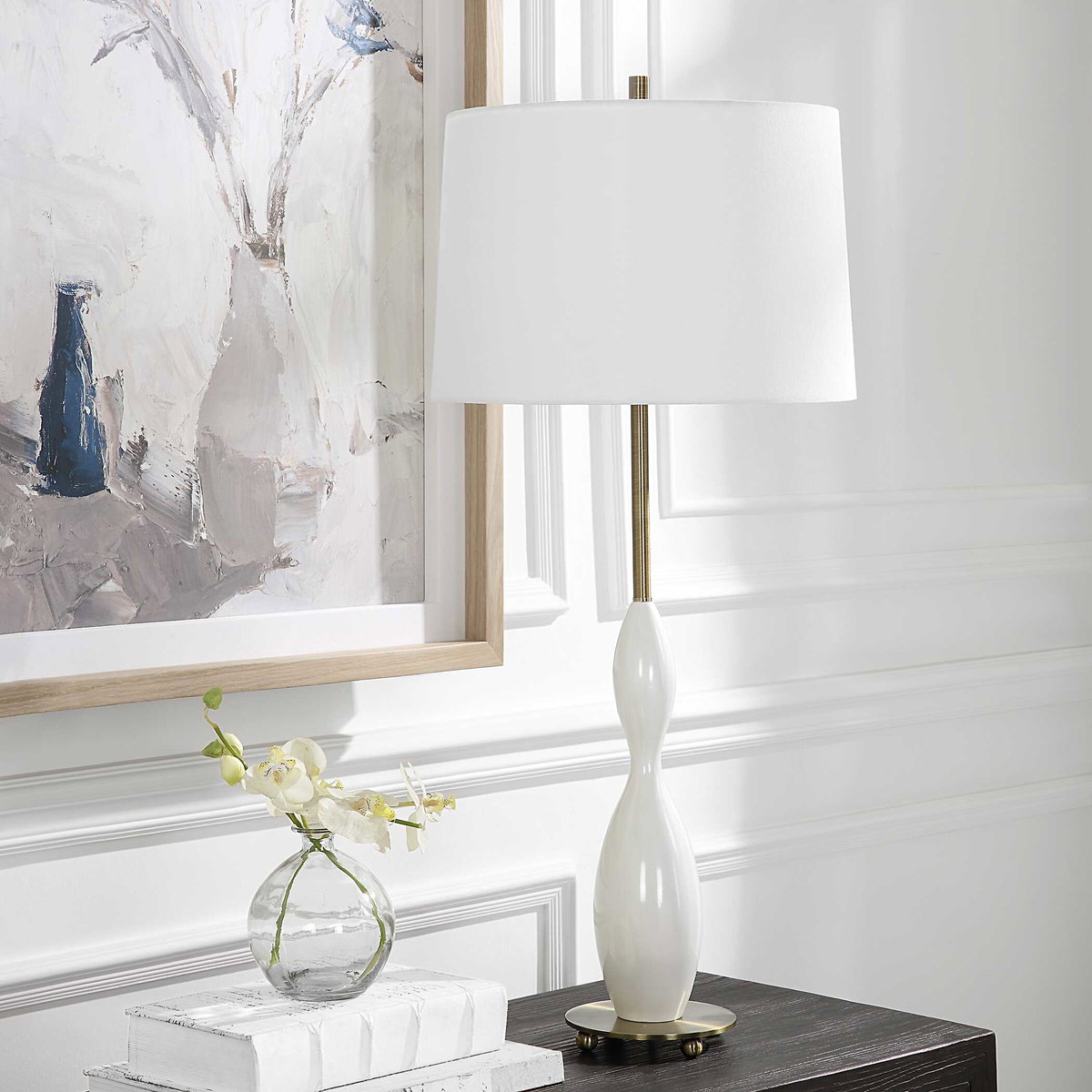 Annora Glossy White Table Lamp, by Uttermost, 15" width x 34" height x 15" depth View 4