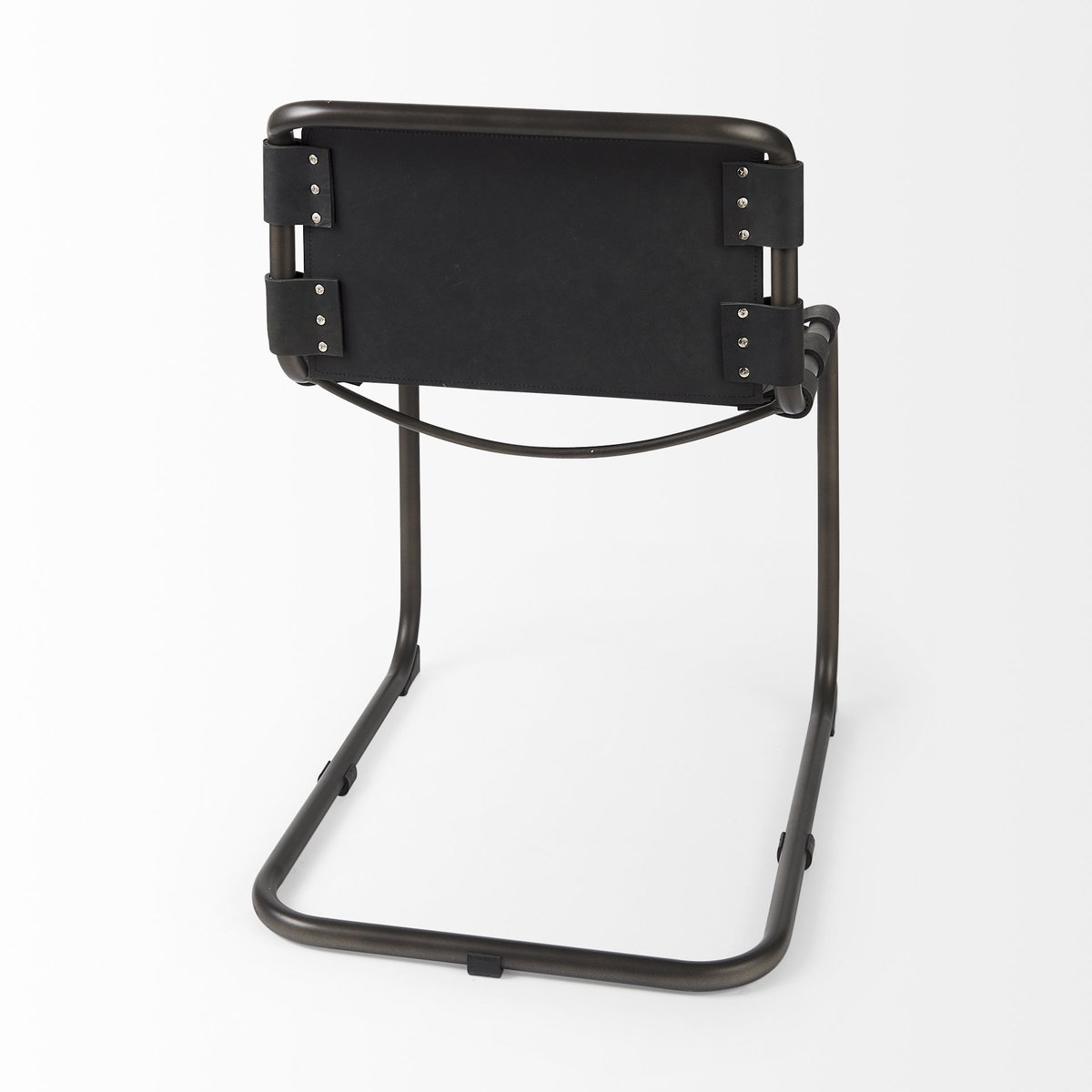 Berbick Open Back Dining Side Chair | Black Leather with Iron, Dining Chair by Mercana, 20.5" length x 24" width x 33" height View 9