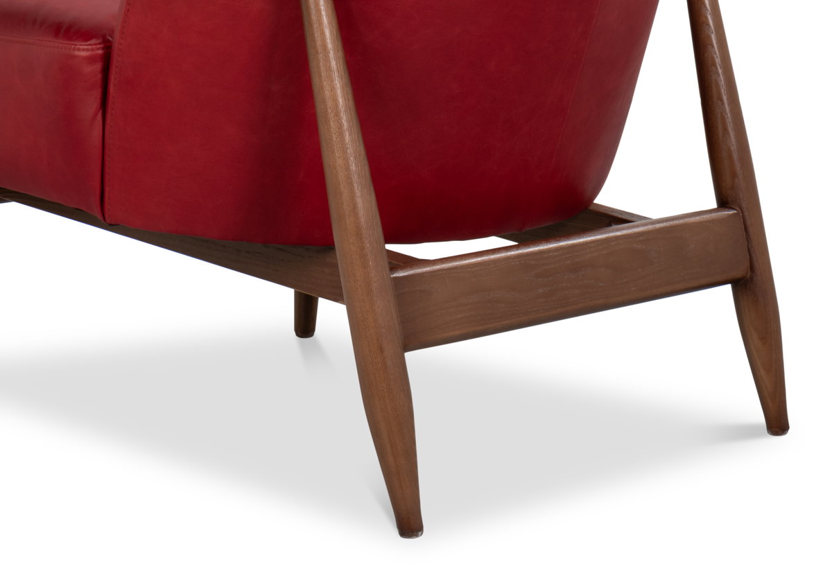 Pindar Armchair  Leather  New Rouge Red, by Sarreid, 2'7" length x 2'6" width x 2'6" height View 3