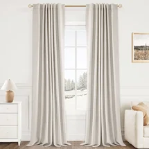 Online Designer Living Room Graciella Thermal Insulated Faux Linen Textured 100% Blackout Curtains for Bedroom Living Room Back Tab/Rod Pocket (Set of 2)