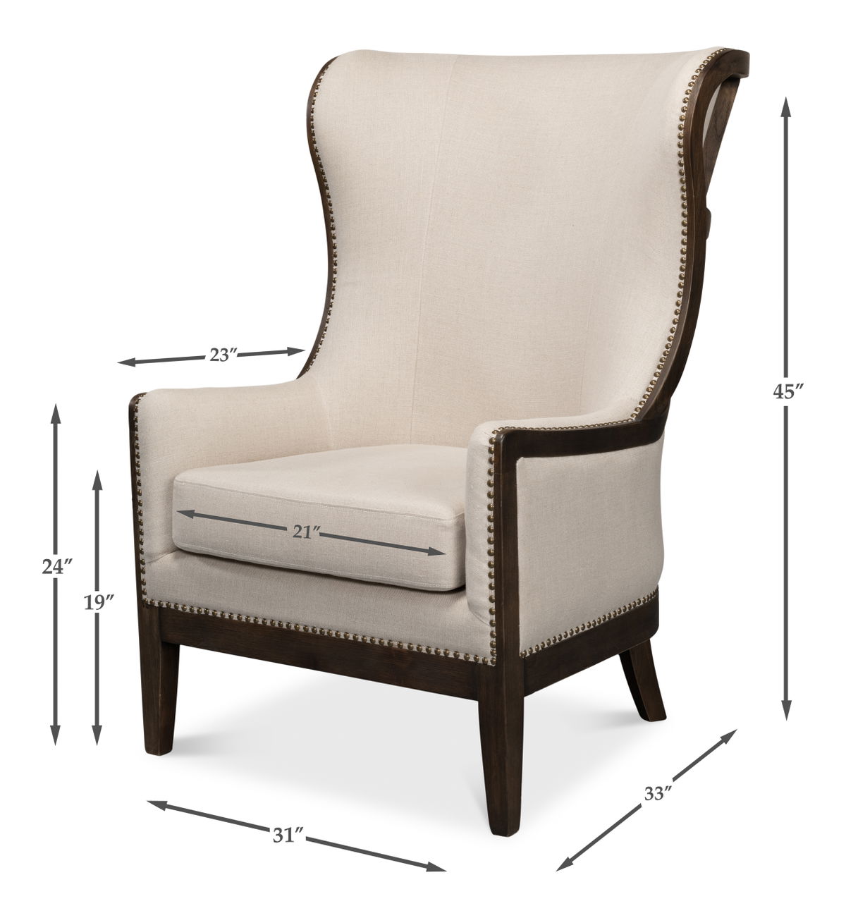 Nolan Chair, by Sarreid, 2'9" length x 2'7" width x 3'9" height View 13