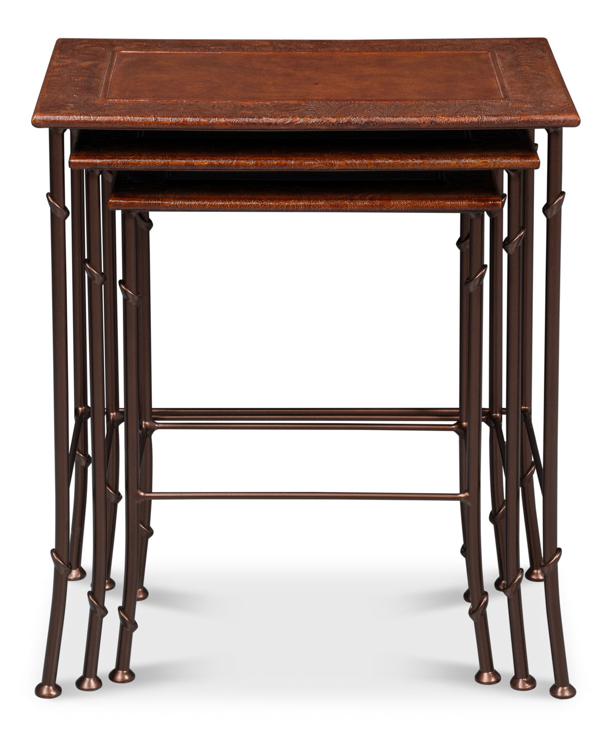Kew Gardens Leather Nesting Tables, by Sarreid, 1'2" length x 1'11" width x 2'1" height View 3