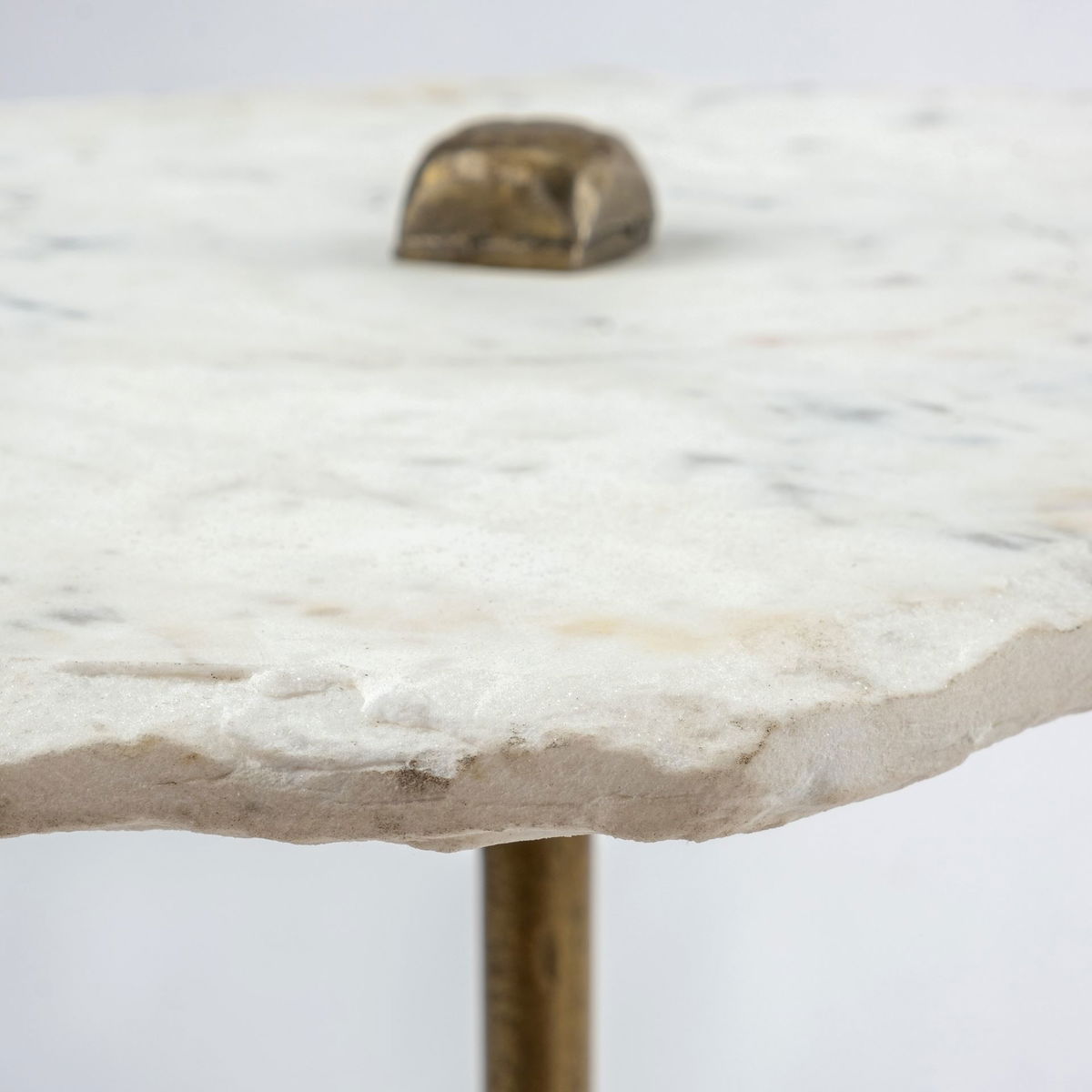 Pinera II 19L x 19W White Marble with Triangluar Gold Iron Base Accent Table, Side & End Table by Mercana, 19" length x 19" width x 23" height View 3