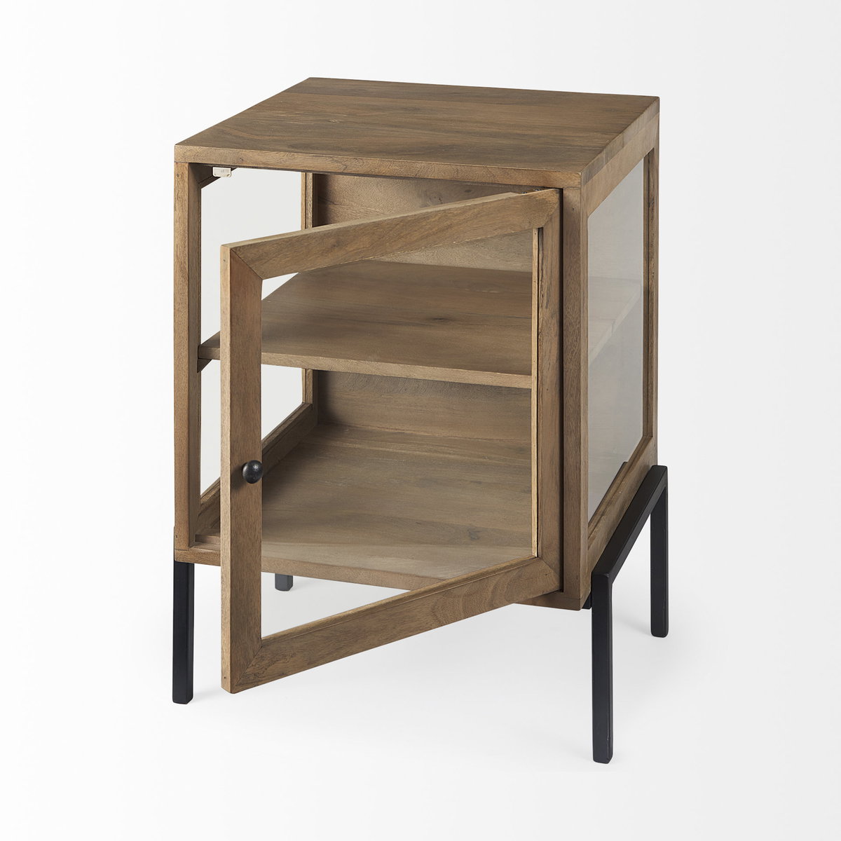 Arelius 20L x 18W x 26H Light Brown Wood with Black Metal Frame End/Side Table, Side & End Table by Mercana, 20" length x 18.75" width x 26" height View 9