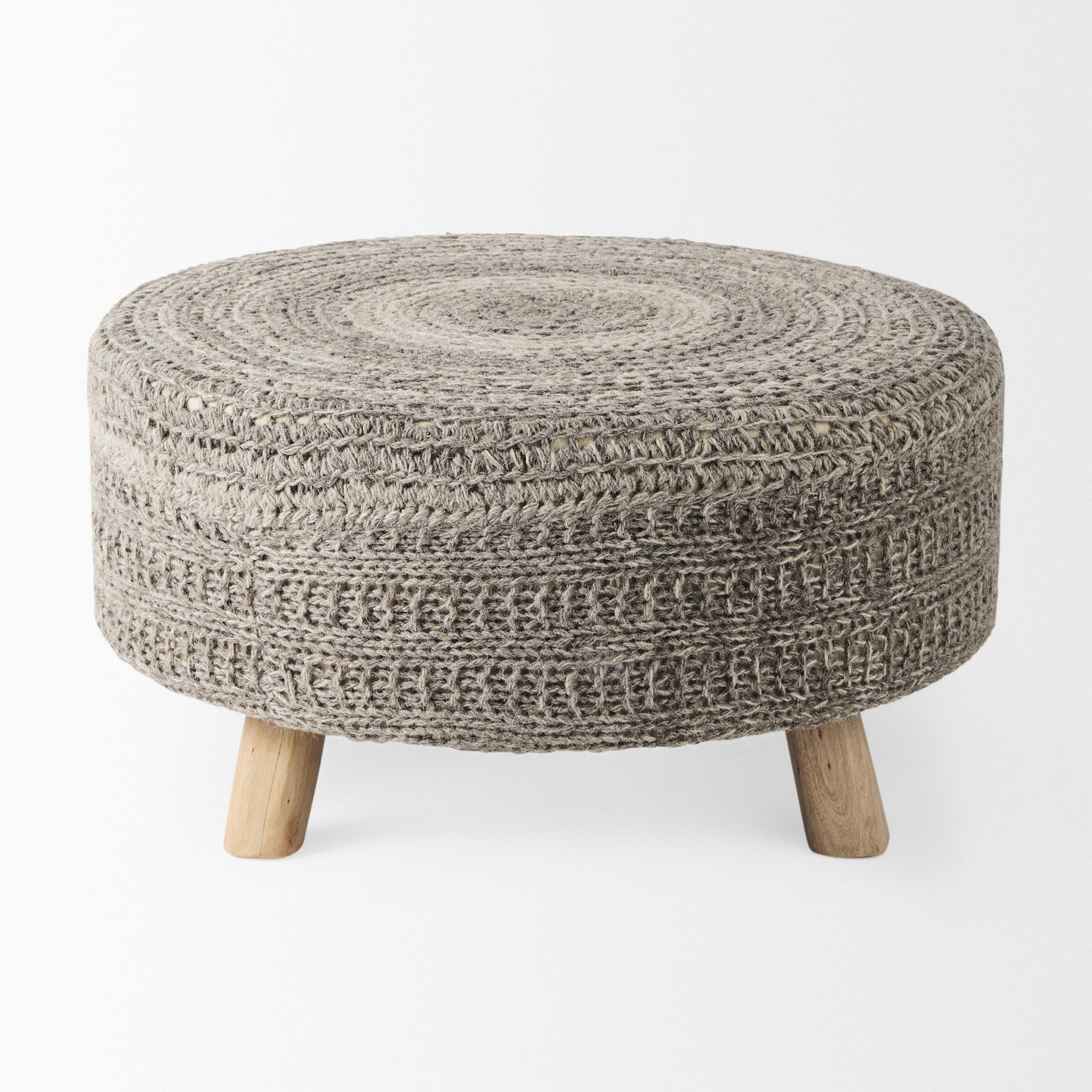 Bina  Dark Gray 4 Legged Wool Stool, Ottoman by Mercana, 30" length x 30" width x 15" height View 3