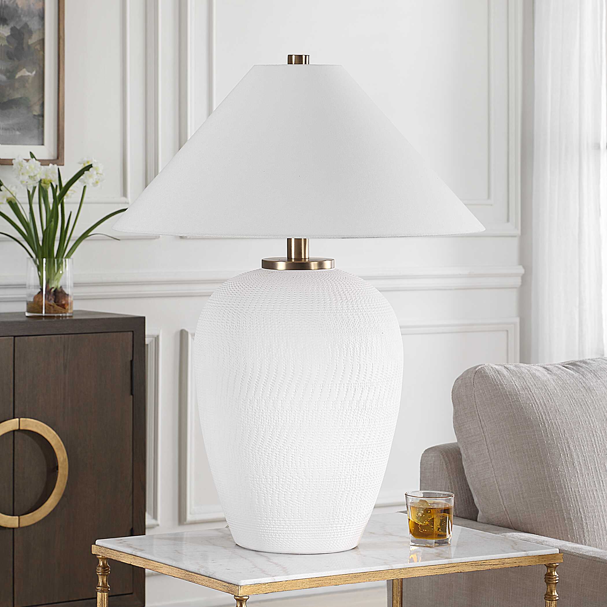 Merriton Matt White Table Lamp, by Uttermost, 25" width x 33" height x 25" depth View 4