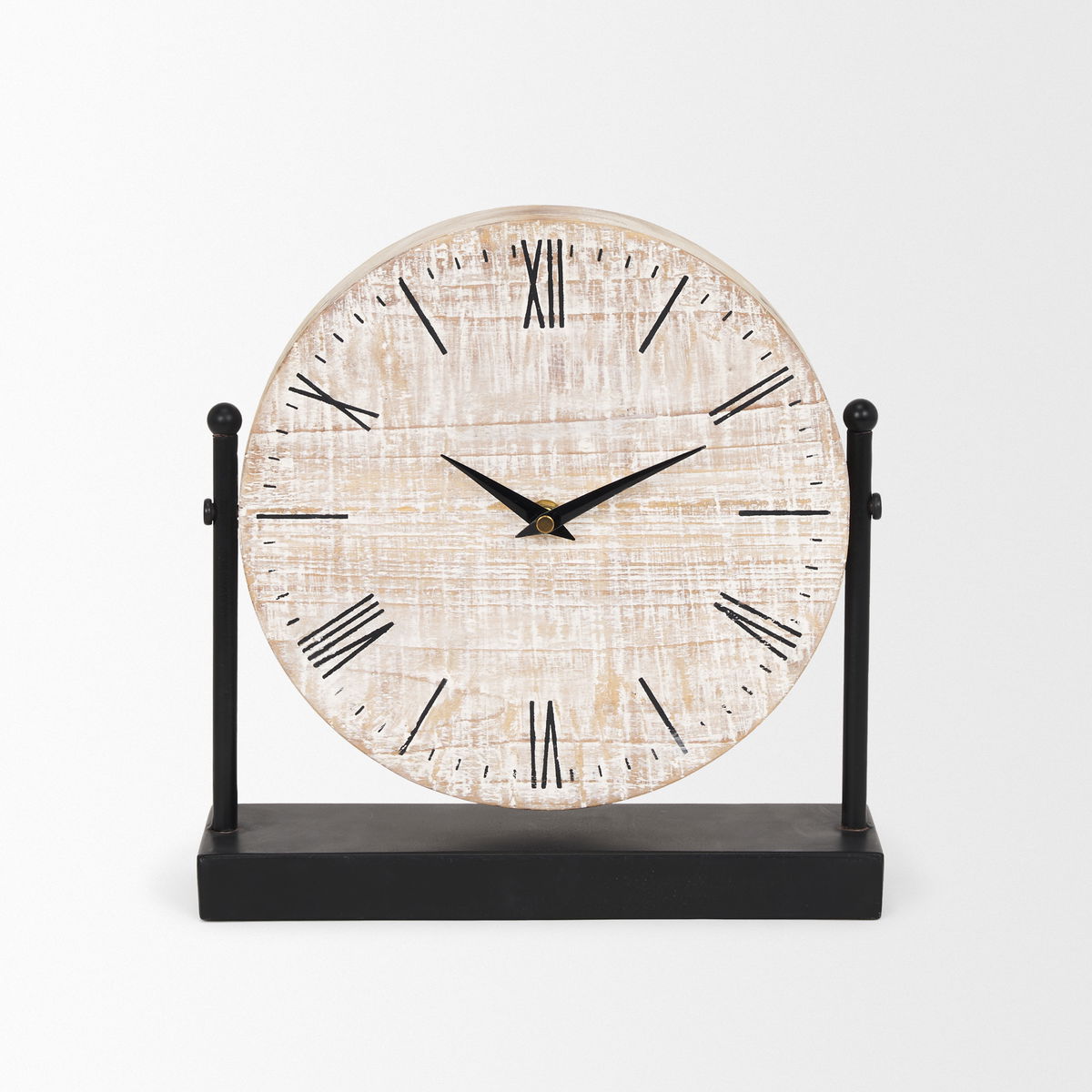 Raja Matte Black Metal with Wood Table Clock, by Mercana, 10.43" length x 3.15" width x 11.02" height View 4