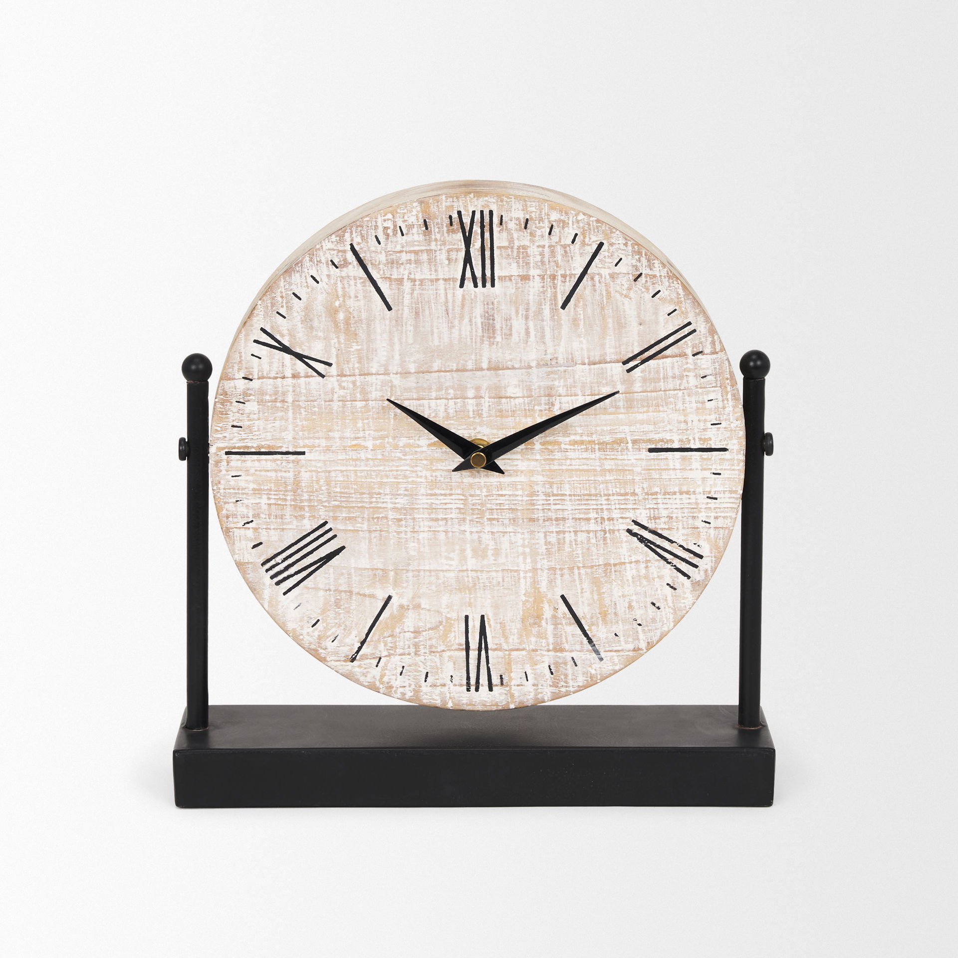 Raja Matte Black Metal with Wood Table Clock large image 