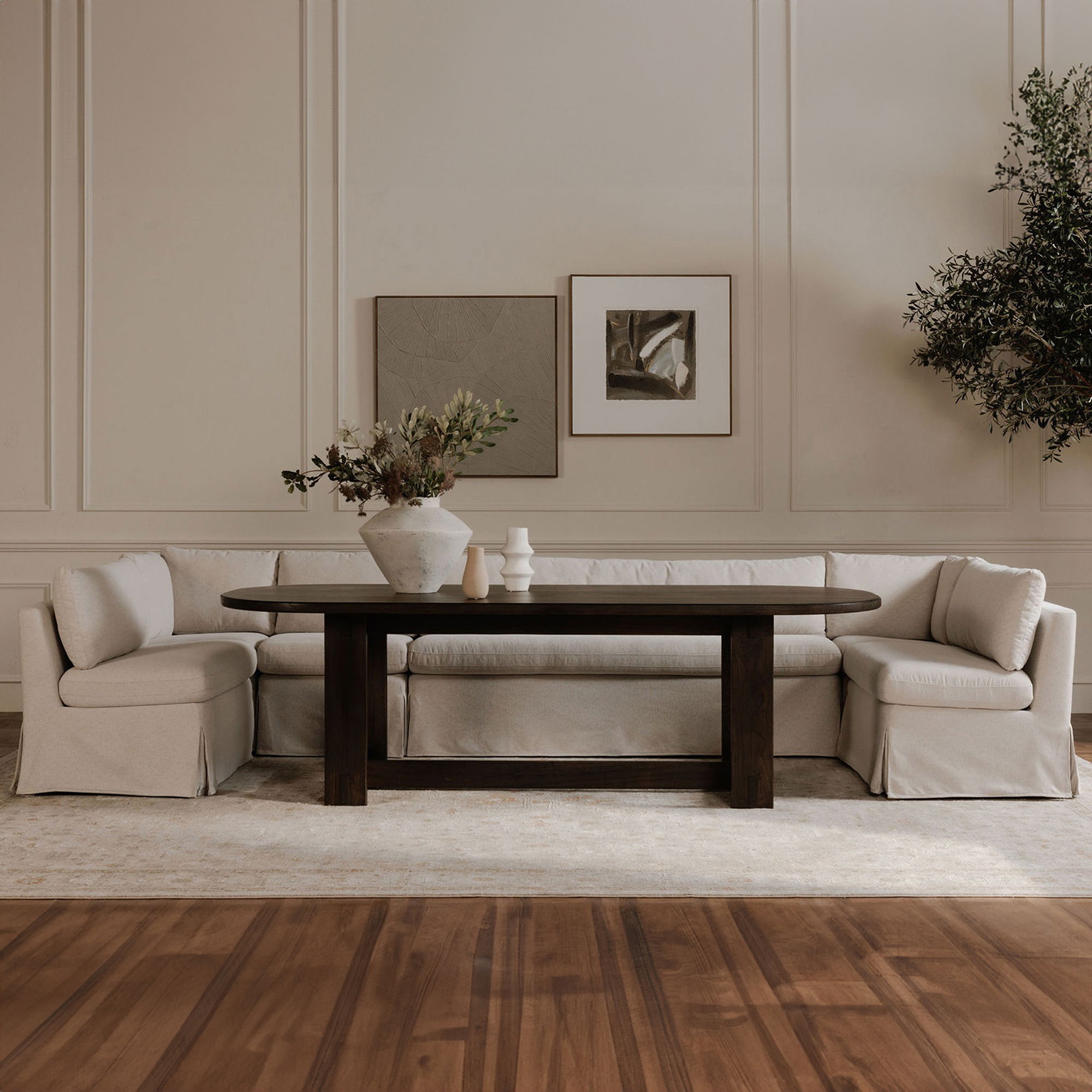 Fable Slipcover Dining Banquette U-shape Beige 121in large image 