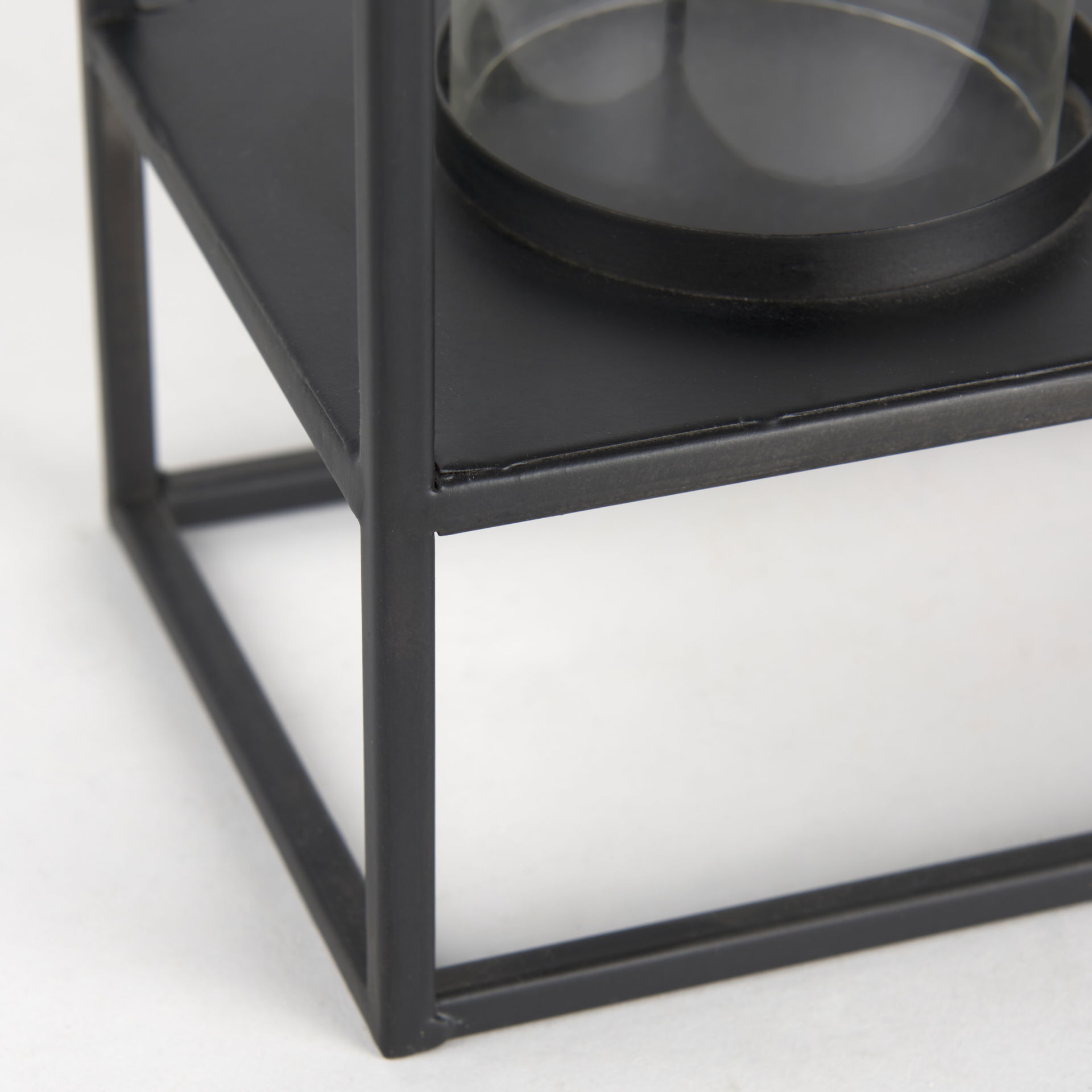 Cindy 5 Candle Matte Black Metal Hurricane Glass Tabletop Candle Holder, Candles & Candle Holder by Mercana, 26.97" length x 4.92" width x 9.06" height View 8