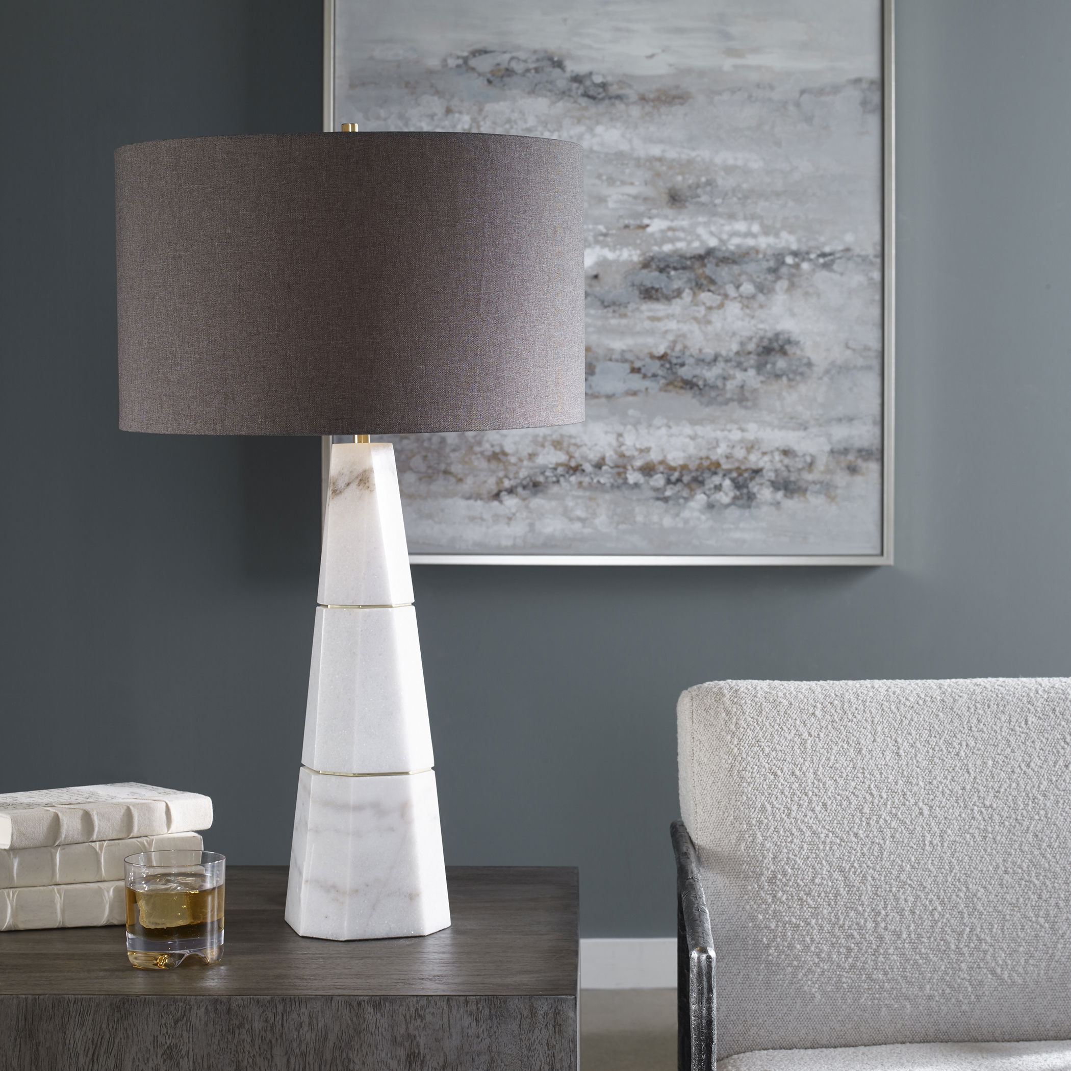 Citadel White Marble Table Lamp large image 