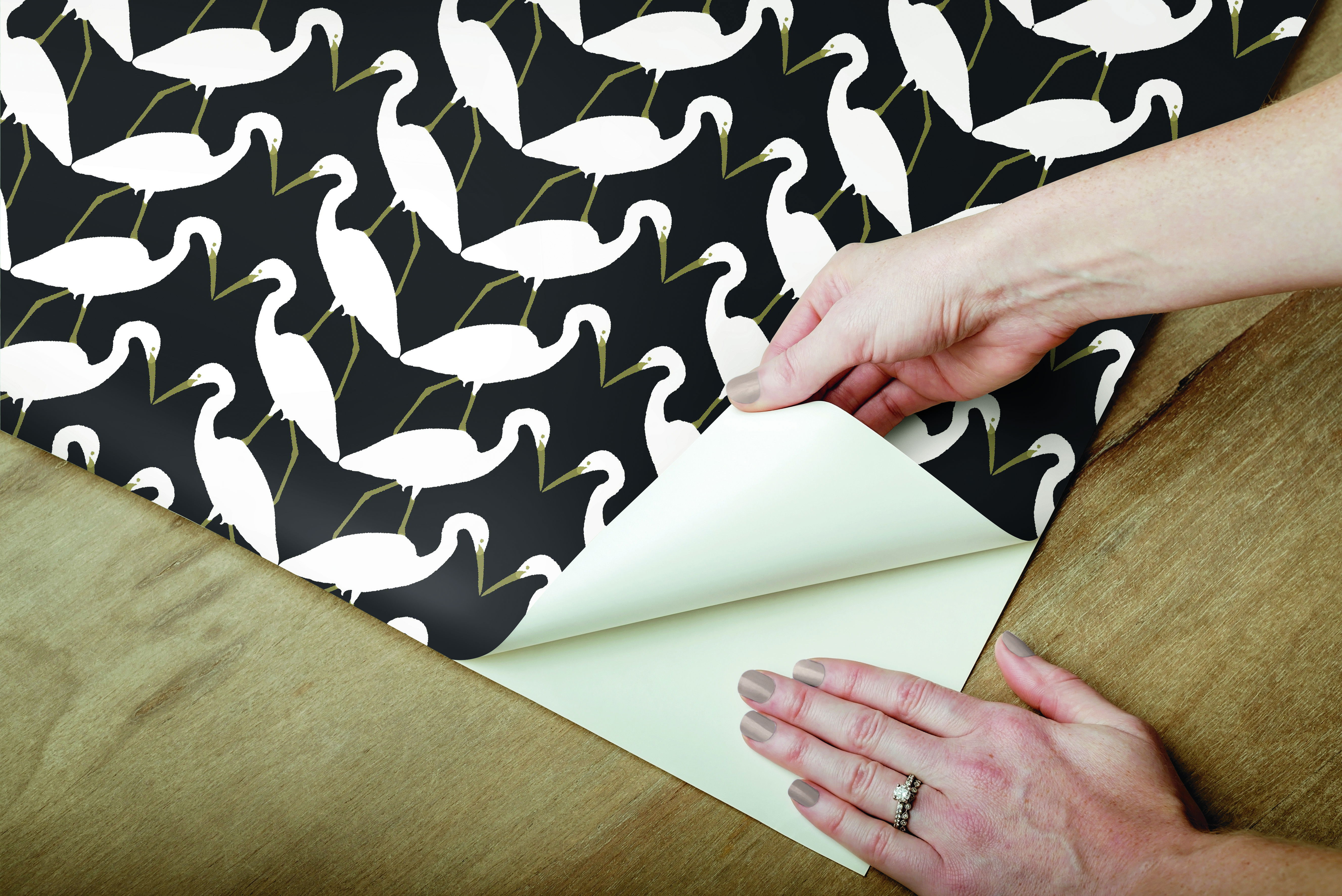 Elegant Birds Black & Gold Metallic Peel & Stick Wallpaper large image 