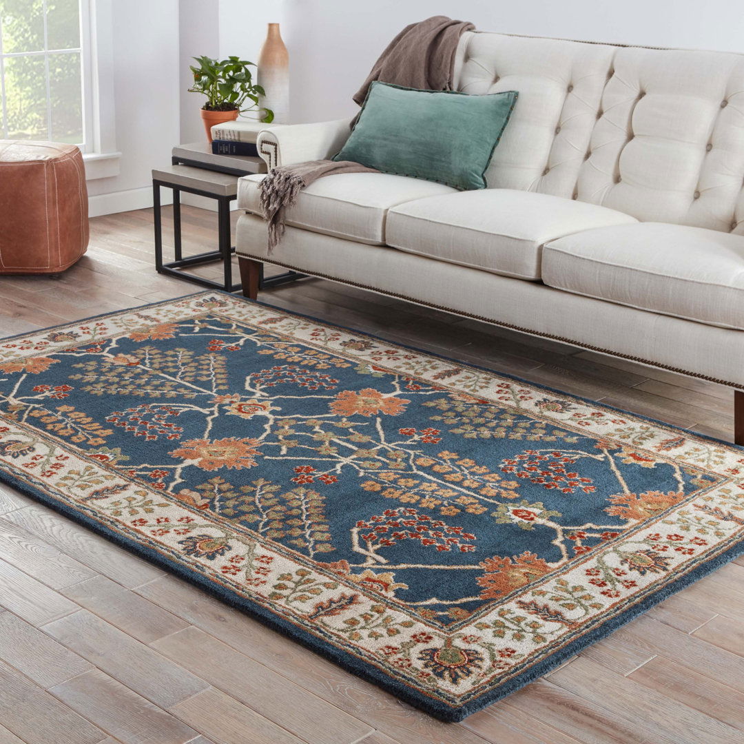 Poeme Hand-Woven Tufted Wool Dark Blue Area Rug large image 