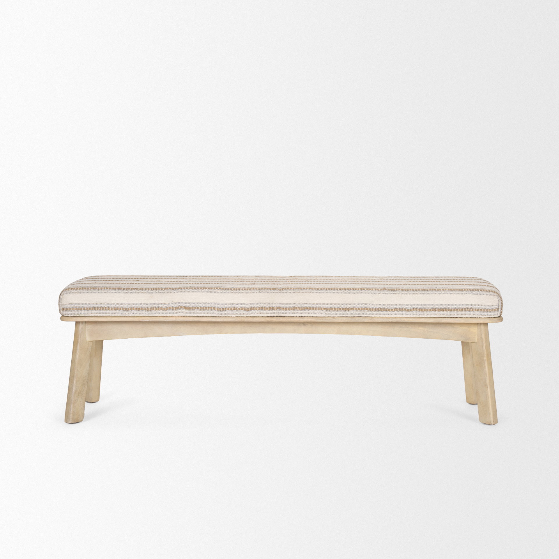 Taimo White Washed Light Brown Wood with Striped Fabric Seat Bench, Benche by Mercana, 62.2" length x 17" width x 19.3" height View 4
