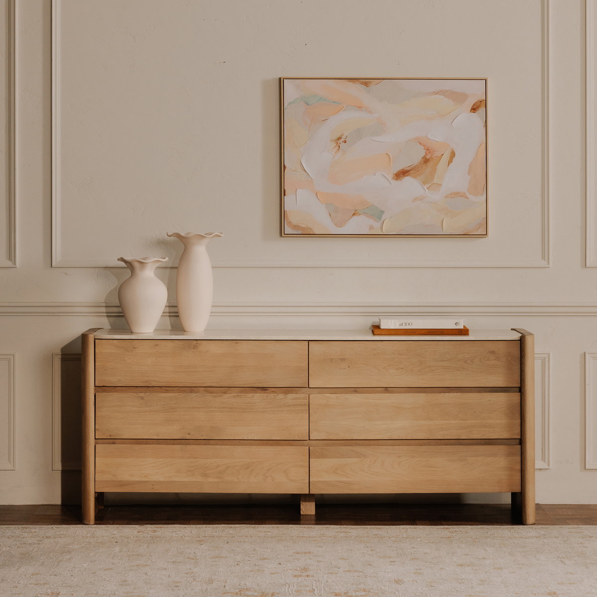 Lane 6 Drawer Dresser Natural, by Moe's Home, 72" width x 30" height x 20" depth View 10