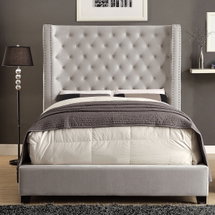 Online Designer Bedroom Furniture of America Rosabelle Ivory Solid Wood Eastern King Size Upholstered Bed