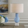 Clear Sky Blue Glass Table Lamp, by Uttermost, 16" width x 28" height x 16" depth thumbnail 2