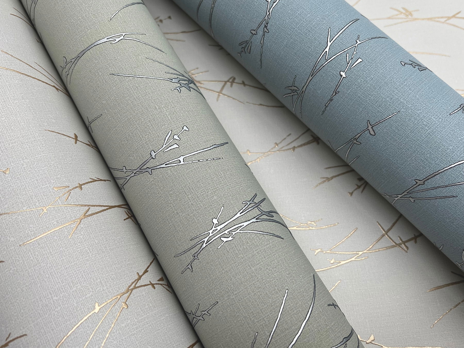Sprigs Light Grey & Gold Wallpaper large image 