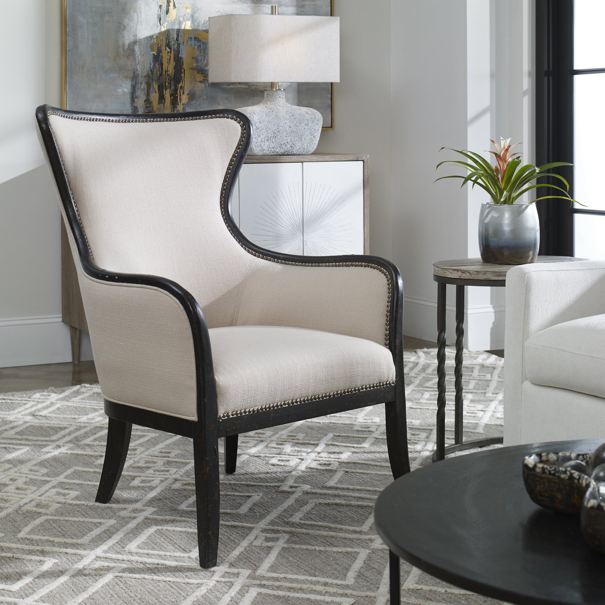 Sandy Wing Back Armchair, Accent Chair by Uttermost, 29" width x 41" height x 30" depth View 2