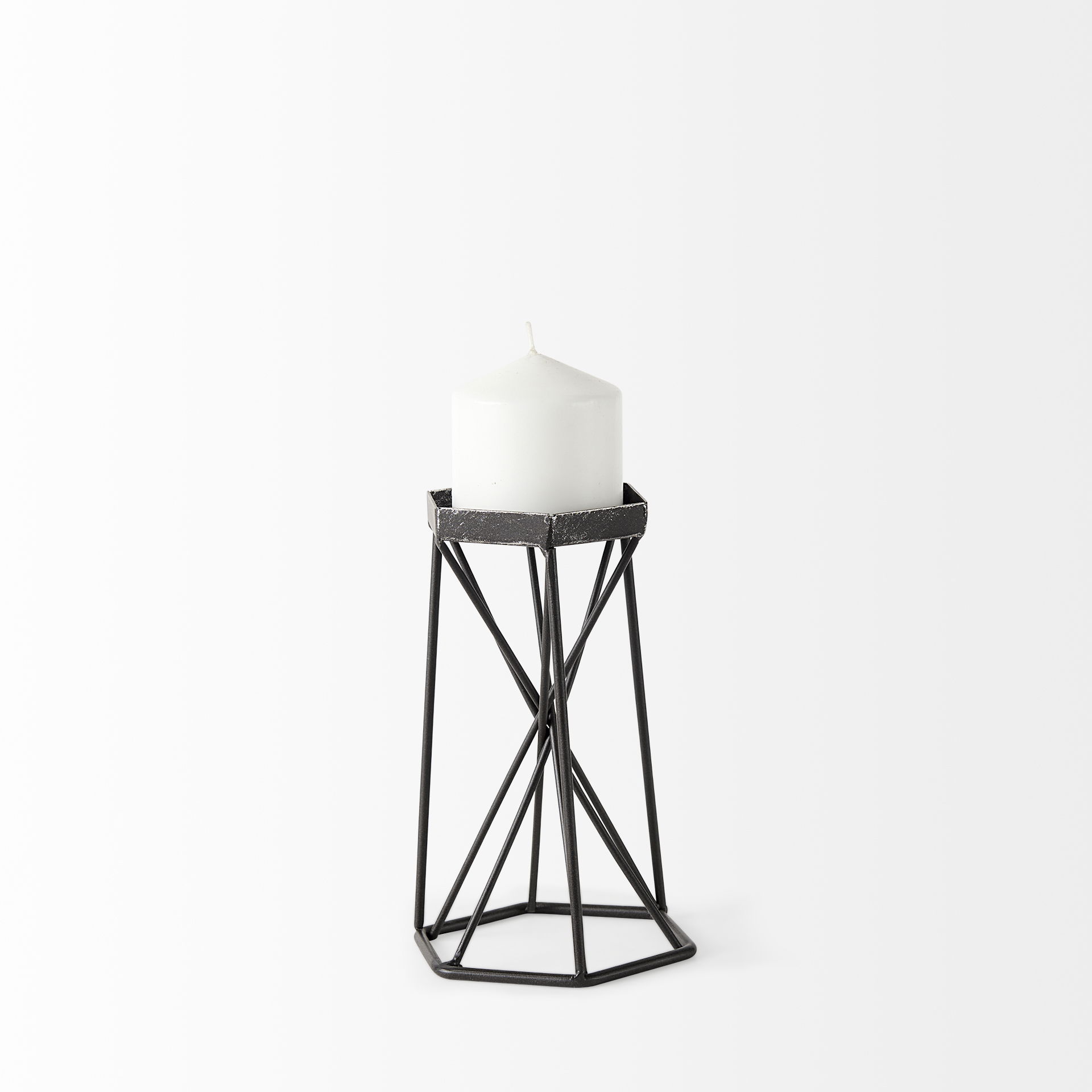 Sixx I Small Antiqued Metal Hexagonal Table Candle Holder large image 