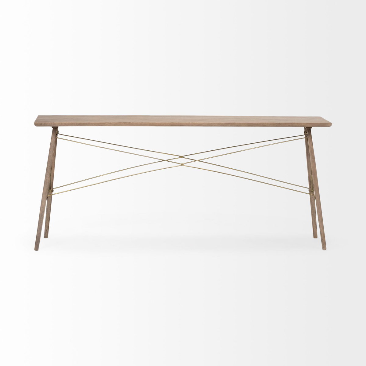Kirby I 66L x 16W Brown Wooden Cross Braced Console Table, by Mercana, 66" length x 16" width x 29" height View 3