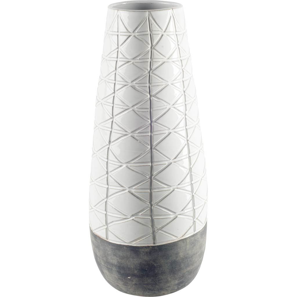 Harrier II Large Gray Ceramic Dark Base White Vase, by Mercana, 7.97" length x 8" width x 20.96" height View 1