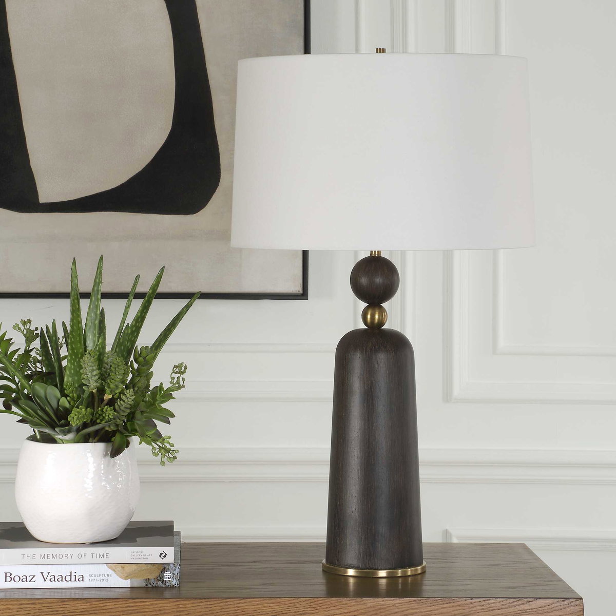 McQuinn Dark Walnut Table Lamp, by Uttermost, 1'6" width x 2'6.5" height x 1'6" depth View 4