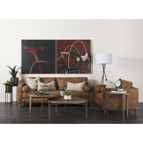 Loretta  Cognac Brown Faux Leather Three Seater Sofa with Two Bolster Cushions