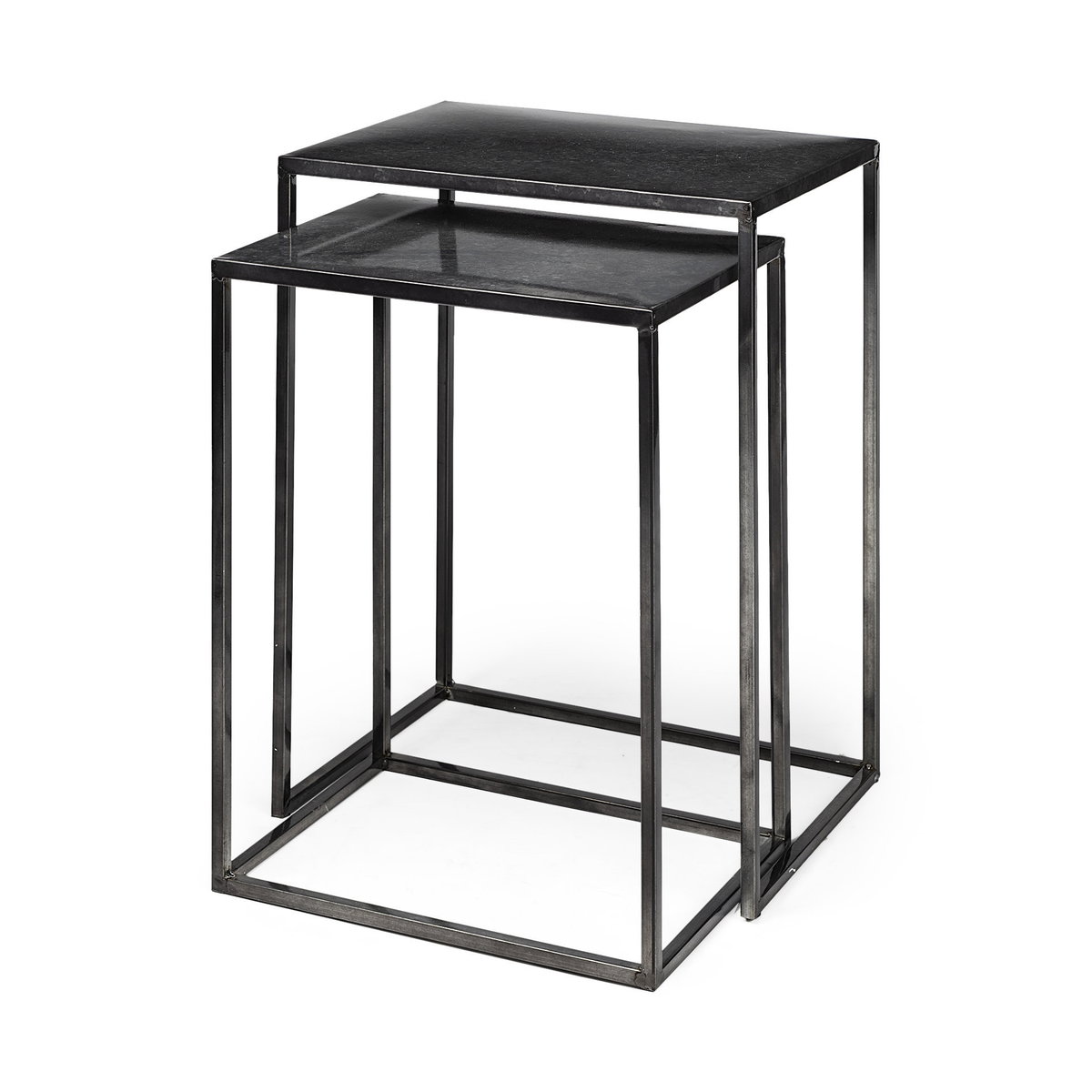 Kasey (Set of 2)  Galvanized Metal Nesting Accent Tables, Side & End Table by Mercana, 17.72" length x 12.6" width x 24.41" height View 1
