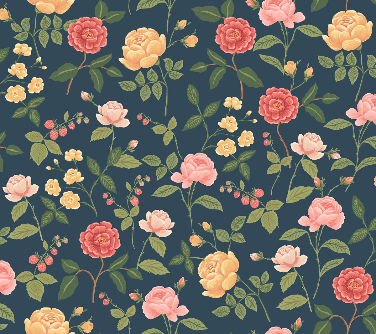 Roses Navy Wallpaper, by York Wall, 27' length x 2'3" width x 0.02" depth View 2