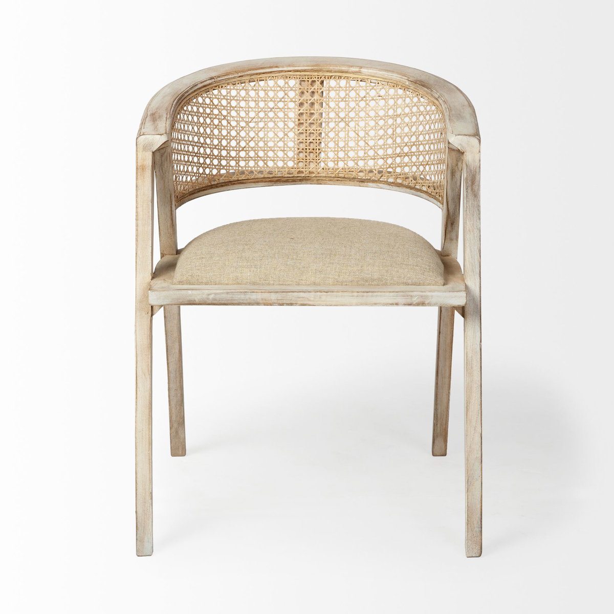 Tabitha Cane Back Dining Arm Chair | Polyester with Blonde Wooden, Dining Chair by Mercana, 23" length x 23" width x 30" height View 4