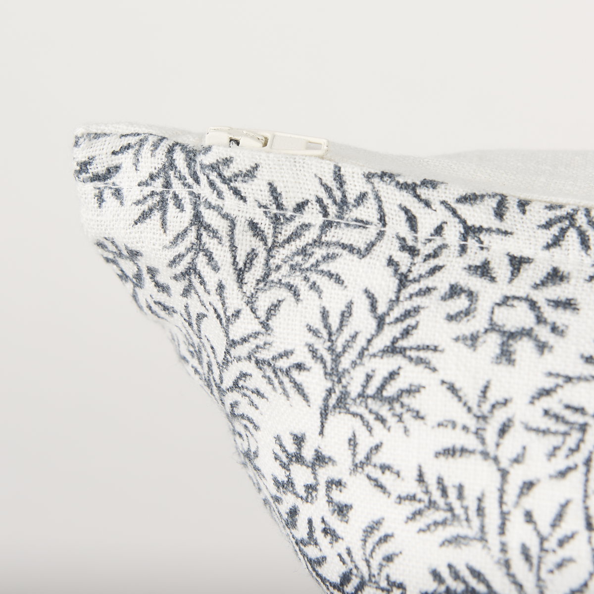 Jayne Cream with Indigo Print Linen Lumbar Decorative Pillow Cover, by Mercana, 14" length x 26" width x 0.2" height View 8