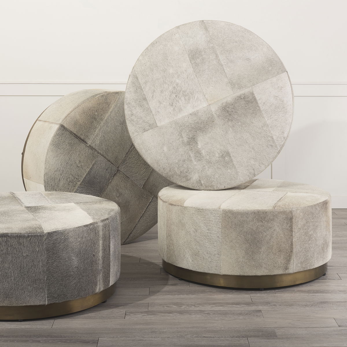 Zahavi 36' Gray Hair-On-hide with Metal Base Ottoman, by Mercana, 36" length x 36" width x 16" height View 4