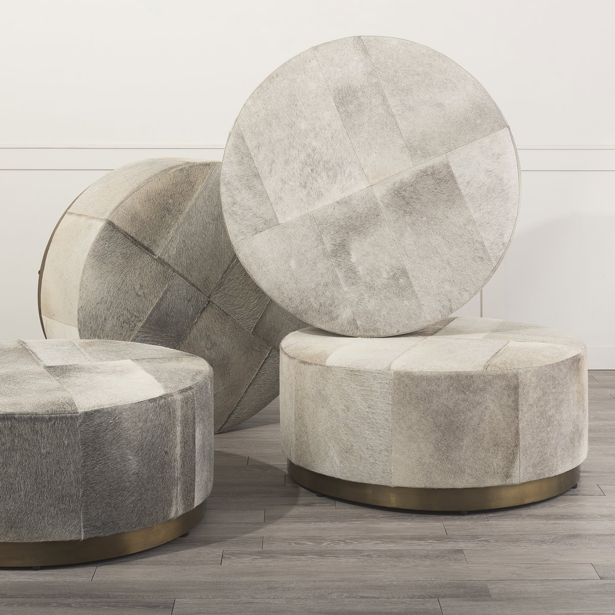 Zahavi 36' Gray Hair-On-hide with Metal Base Ottoman, by Mercana, 36" length x 36" width x 16" height View 4