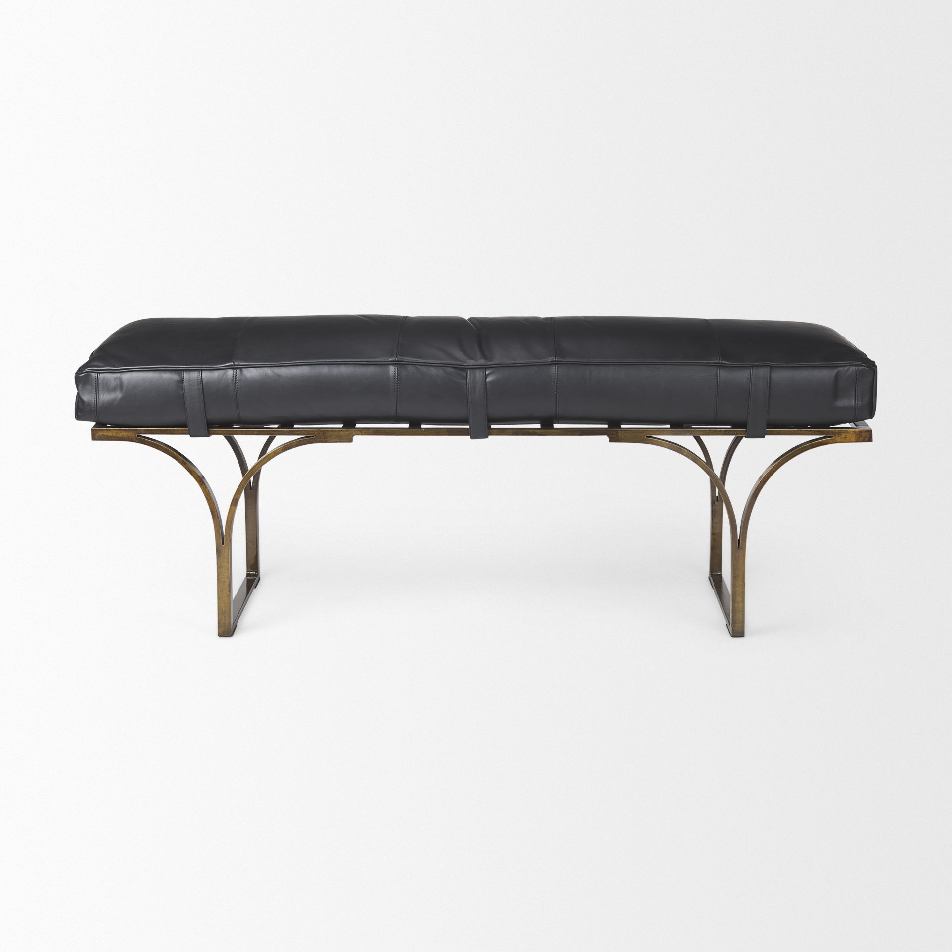 Jessie 55L x 16W Black Leather Seat with Gold Metal Base Accent Bench, Benche by Mercana, 55" length x 16" width x 20" height View 4