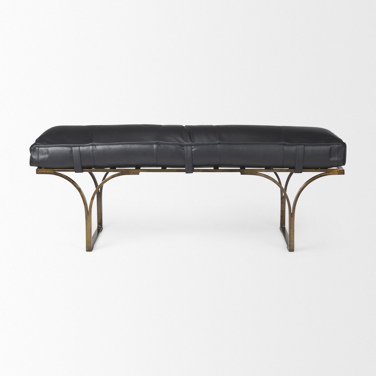 Jessie 55L x 16W Black Leather Seat with Gold Metal Base Accent Bench, Benche by Mercana, 55" length x 16" width x 20" height View 4