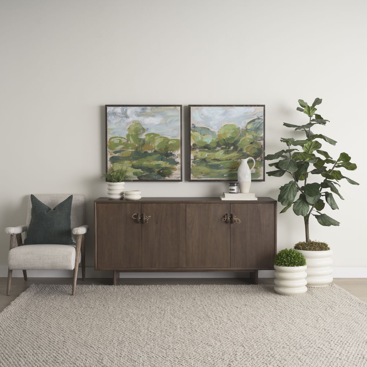Twyla Short Cream Glazed Floor Vase, by Mercana, 12.8" length x 12.6" width x 11.81" height View 2