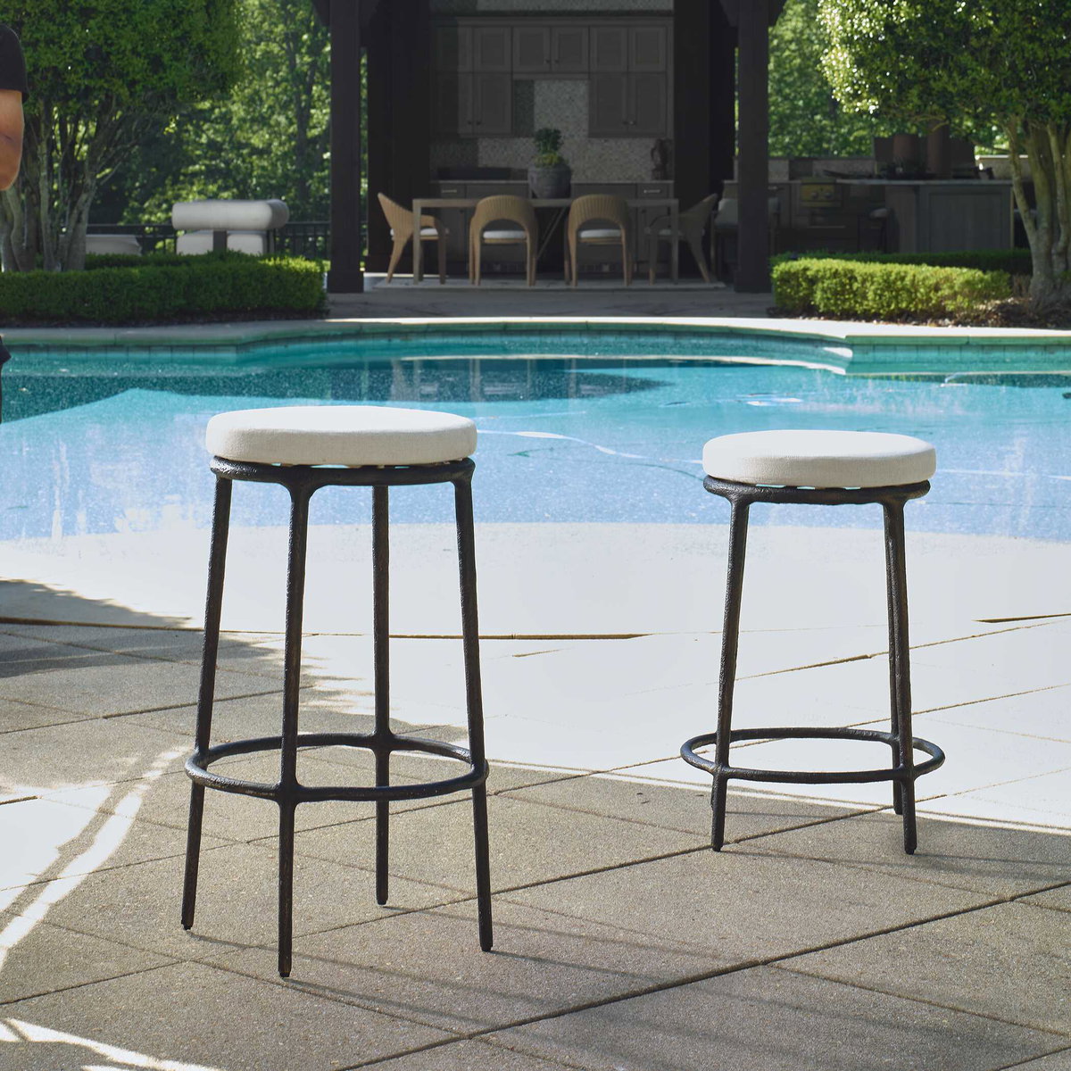 Thayer Outdoor Bar Stool, Furniture by Uttermost, 20" width x 31" height x 20" depth View 2