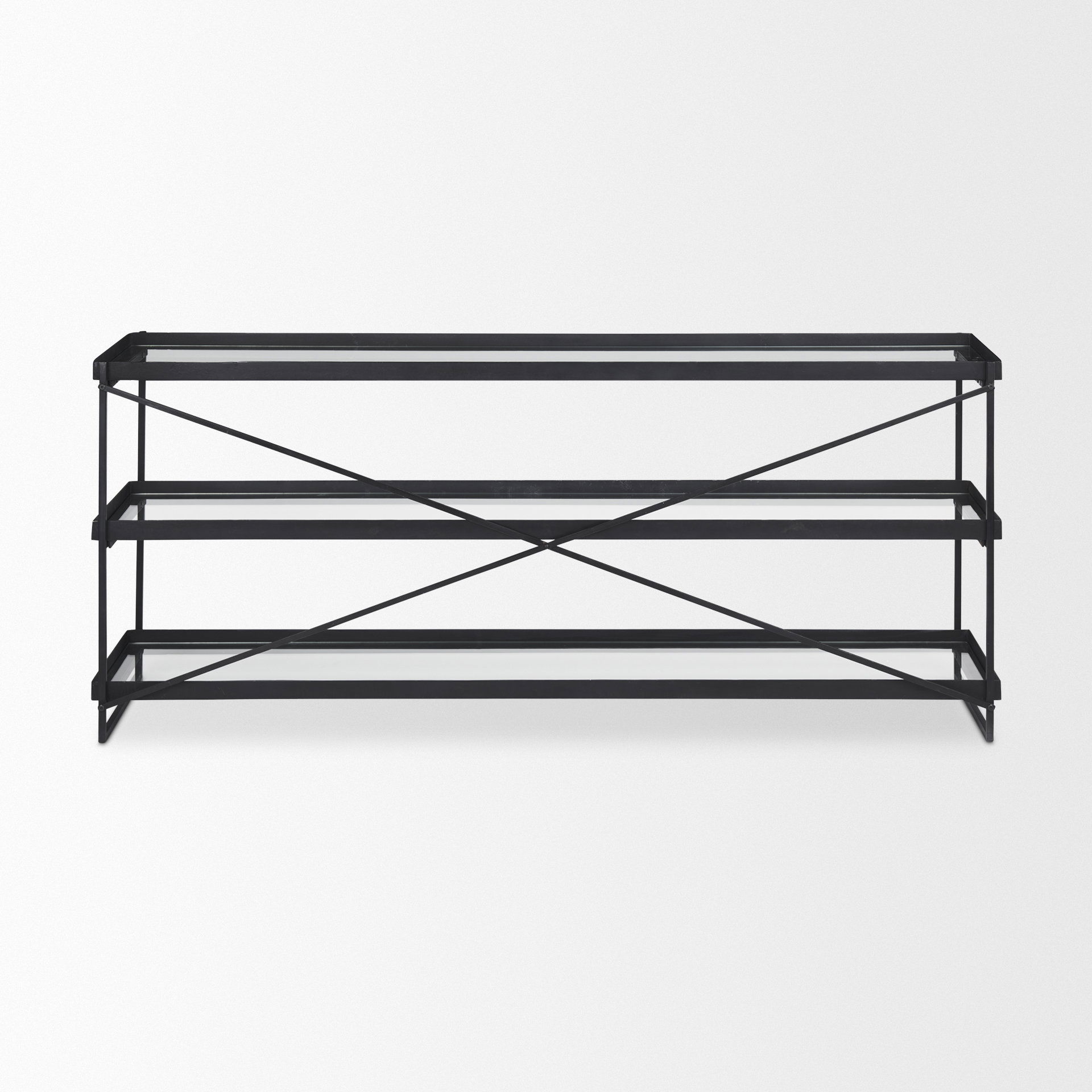Trey 72.0'L x 16.0'W x 30.0'H Black Metal with Glass Console Table, by Mercana, 72" length x 16.25" width x 30" height View 8