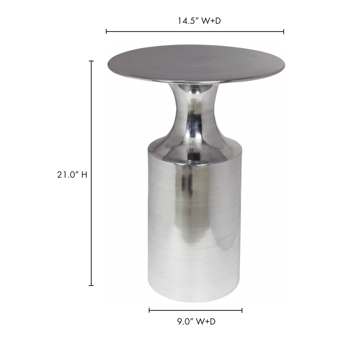 Rassa Accent Table Polished Silver, Side & End Table by Moe's Home, 14.5" width x 21" height x 14.5" depth View 6