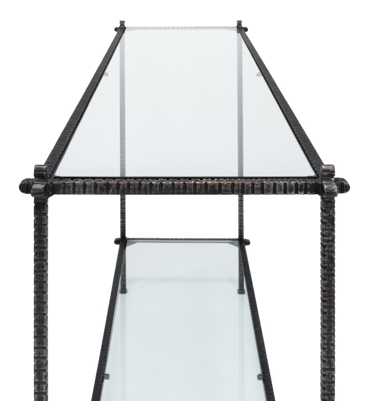 Hand Chased Iron Console Tble, Glass Top, Console Table by Sarreid, 60" length x 16" width x 33" height View 4