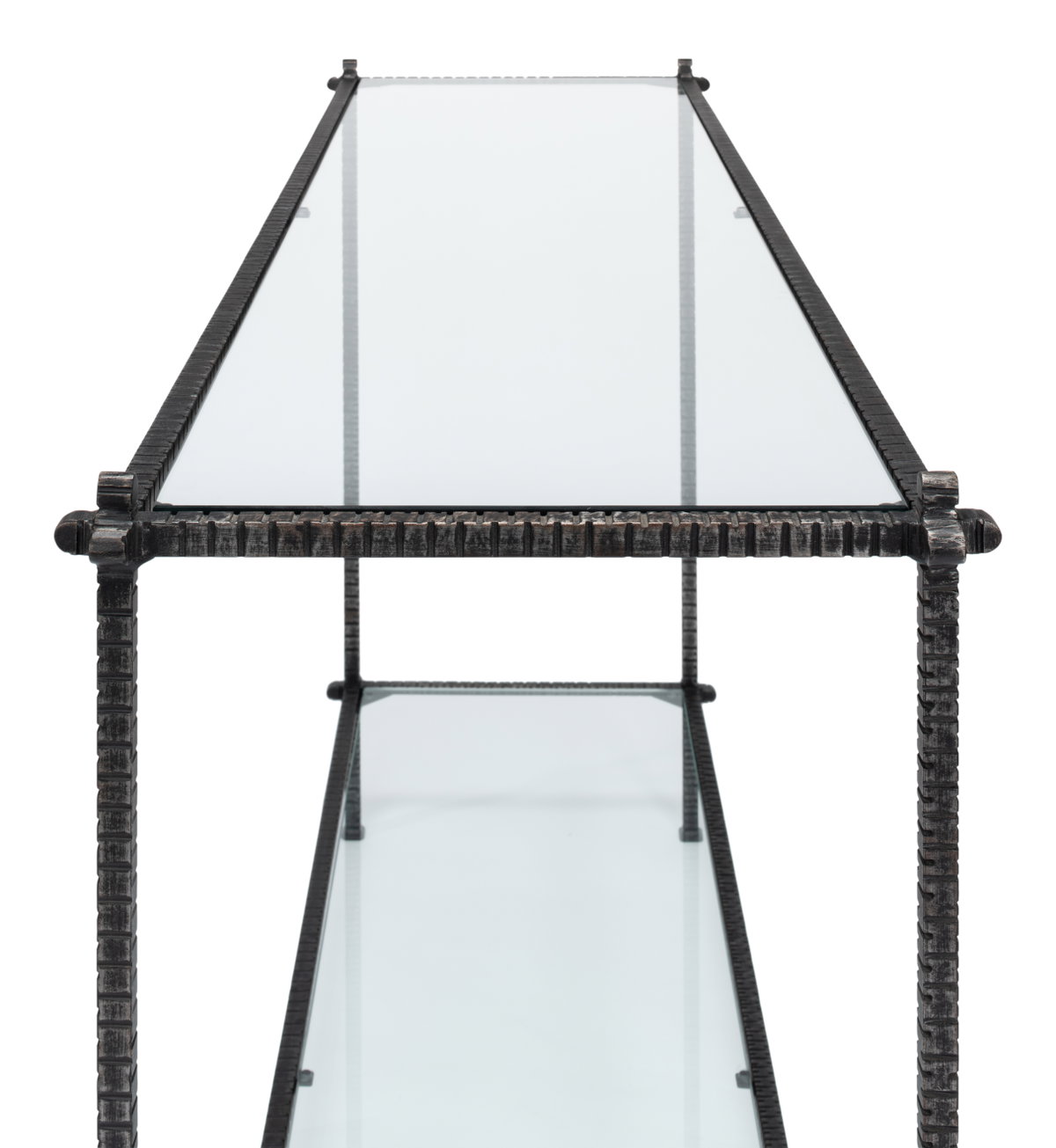 Hand Chased Iron Console Tble  Glass Top, by Sarreid, 1'4" length x 5' width x 2'9" height View 4