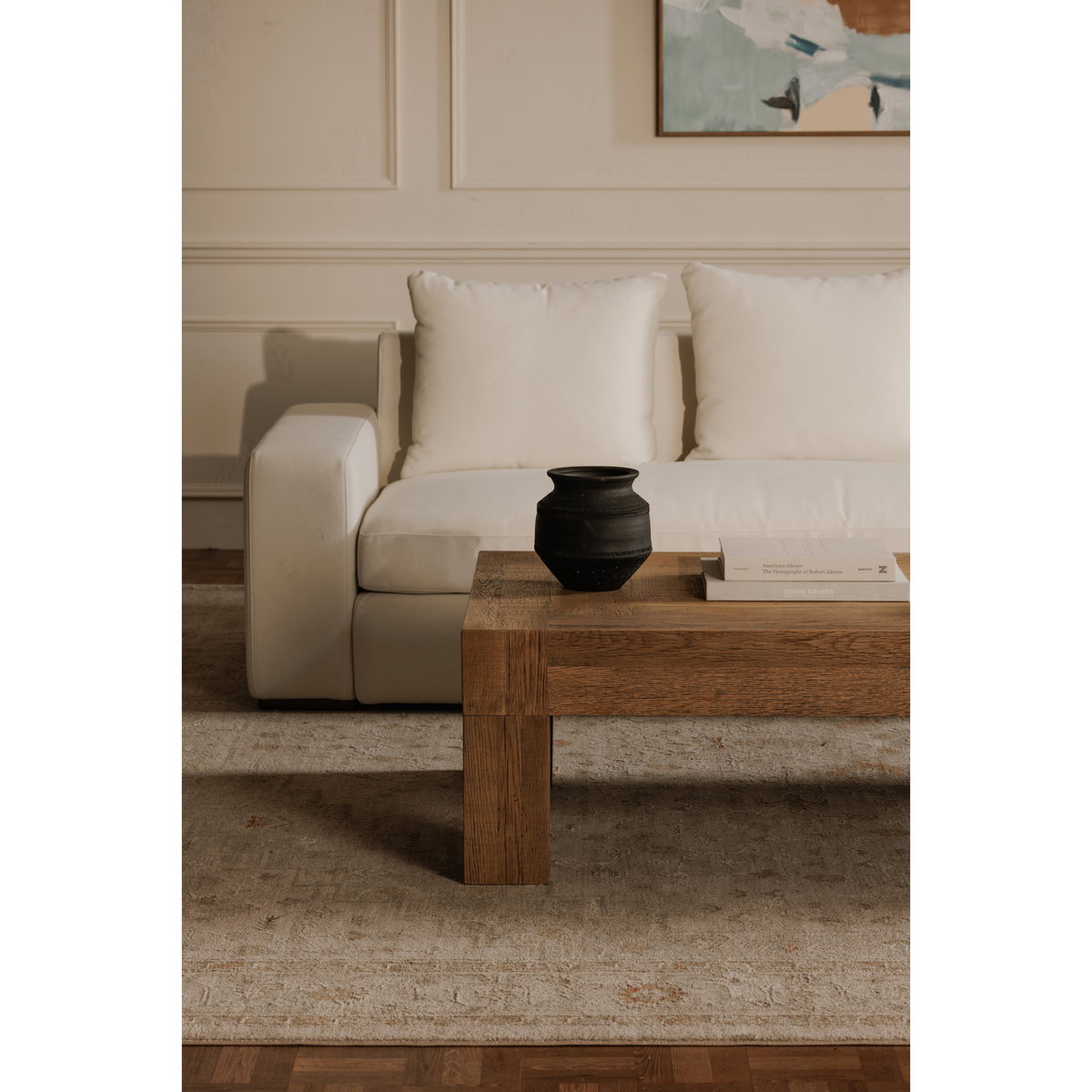 Evander Coffee Table Rectangle Aged Oak, by Moe's Home, 60" width x 16.5" height x 32" depth View 6