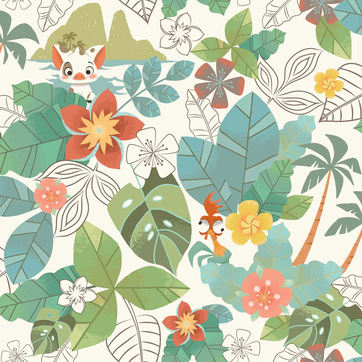 Disney Moana Jungle Red & Green Wallpaper, by York Wall, 33' length x 1'8.5" width x 0.02" depth View 1