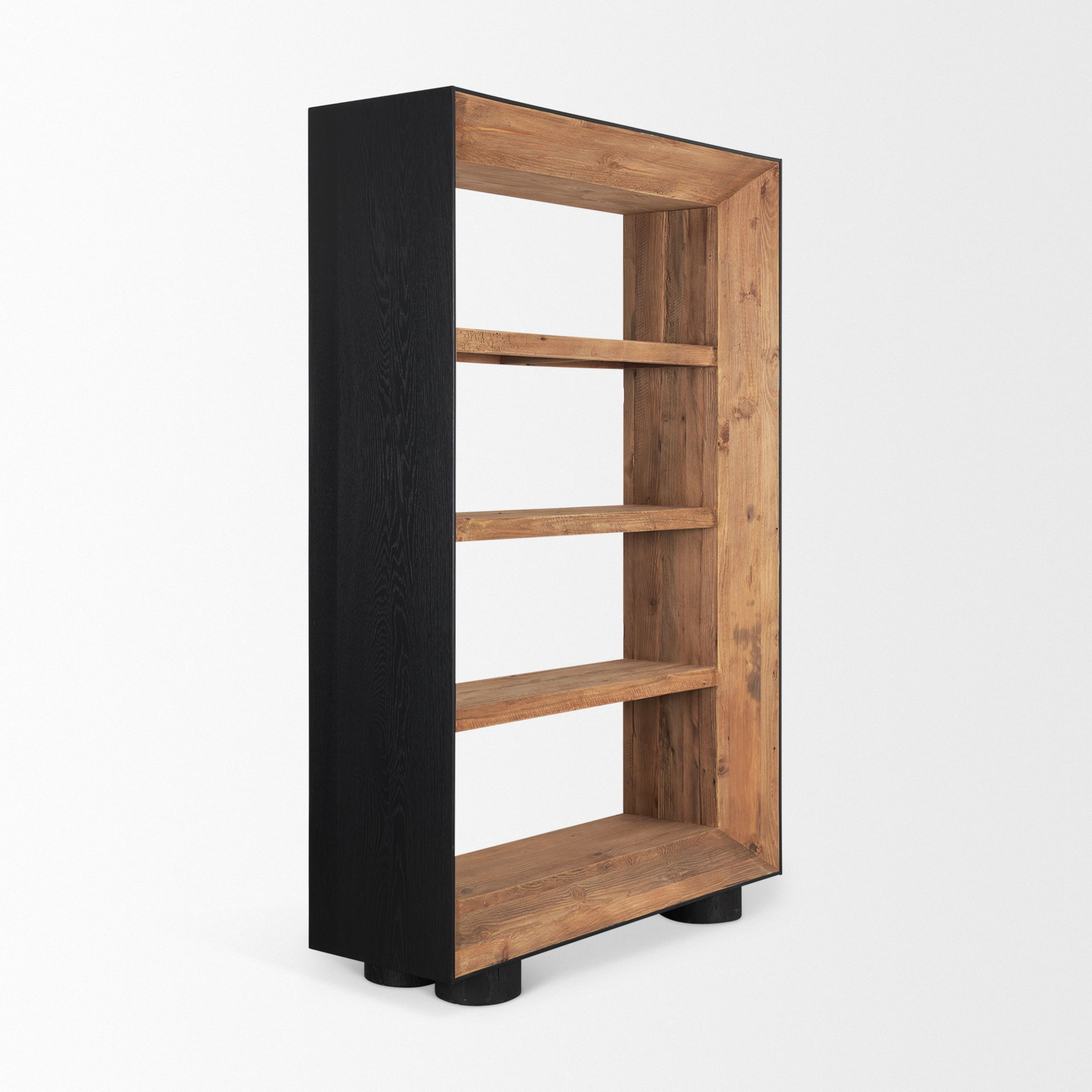 Tabor Natural Wood with Black Oak Frame Bookcase, Shelving & Bookcase by Mercana, 47" length x 16" width x 72" height View 8