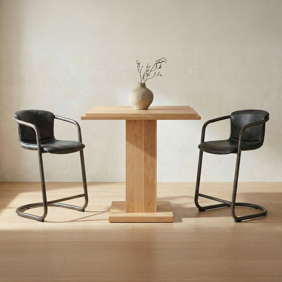Freeman Barstool Onyx Black Leather - Set Of Two, Counter & Bar Stool by Moe's Home, 22" width x 40" height x 24" depth View 7
